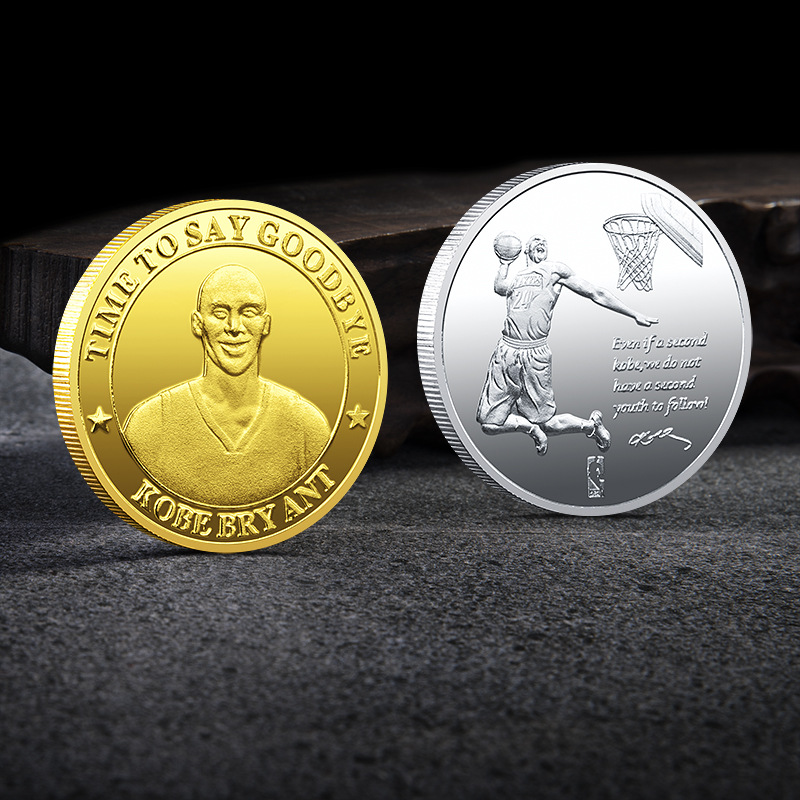 厂家批发国外纪念币定制 科比浮雕镀金镀银纪念章金属徽章订做章