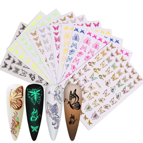 Cross-Border Mixed Color Butterfly Nail Stickers Nail Stickers Laser Nail Butterfly Stickers Set