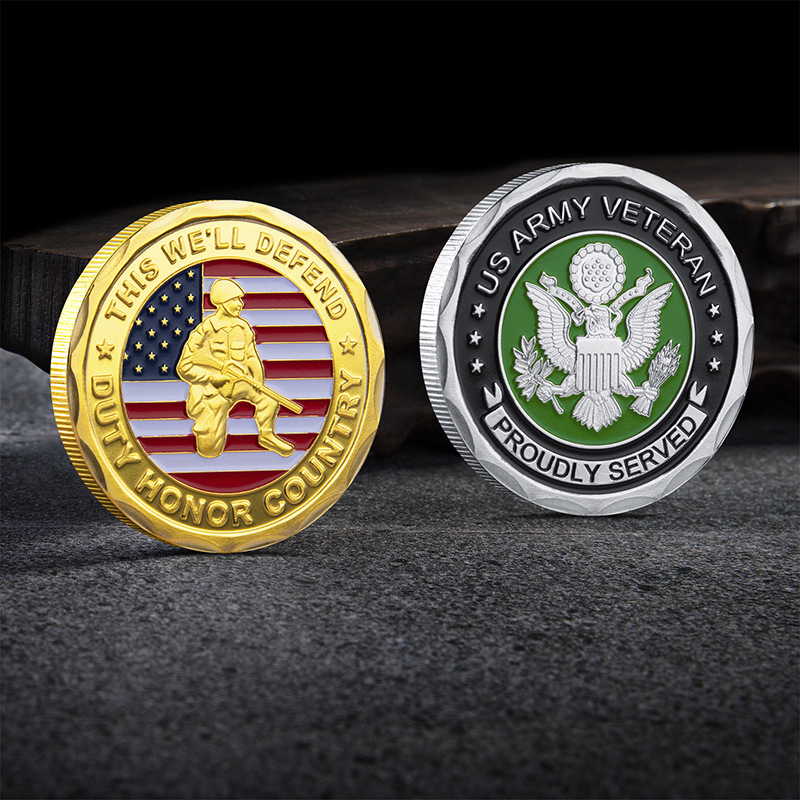 现货美国大兵双面烤漆立体金属纪念章 纪念币 徽章 奖牌 公司礼品