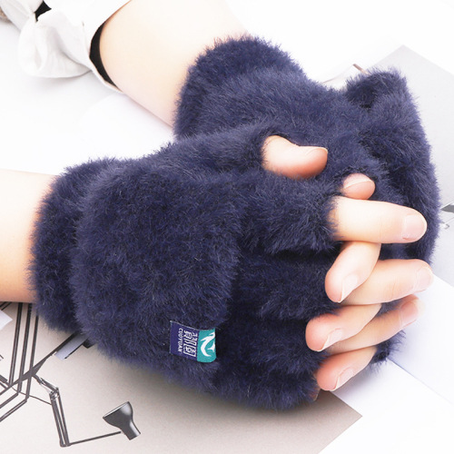 plush gloves female winter warm student exposed toe flip gloves outdoor gloves thickened cold-proof popular online