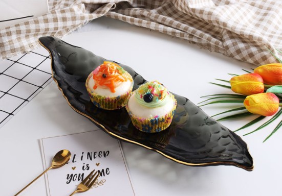 创意ins不规则豌豆金边玻璃盘北欧风家用水果甜品寿司托盘