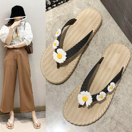 summer internet celebrity fashion daisy sandals korean style ins student non-slip beach outdoor slippers women