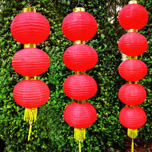 Steel Wire Lantern Chinese New Year Shopping Mall Outdoor Decoration Three Four Five Red Brushed Lantern round Mid-Autumn Festival String