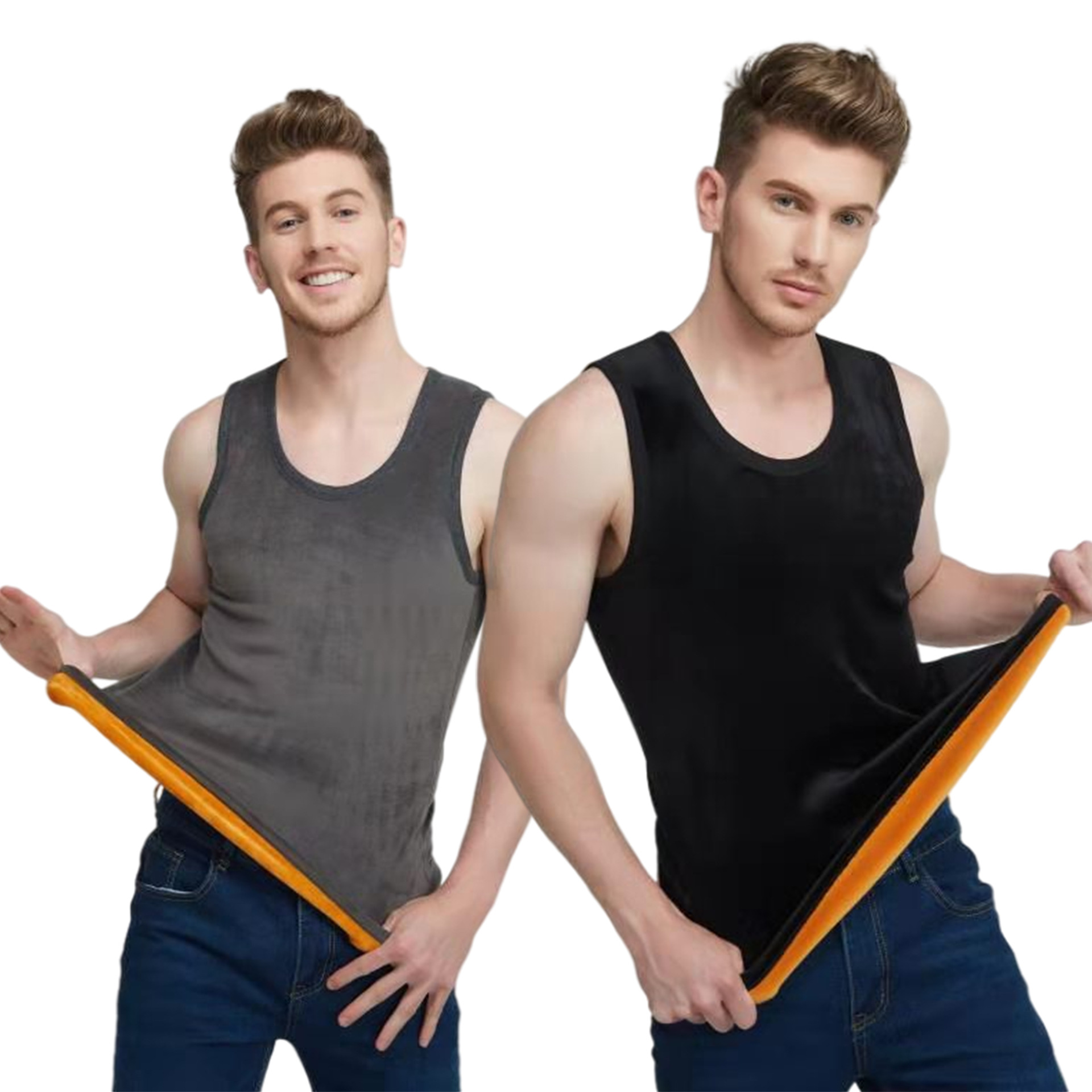 中老年圆领加绒加厚背心男士双面黄金绒保暖背心男 黄金甲坎肩