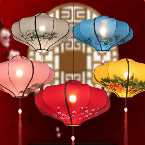 Outdoor Indoor in Chinese Antique Style Internet Celebrity Restaurant Corridor Wrought Iron Stretch Fabric Craft Advertising Shaped Painting UFO Lantern