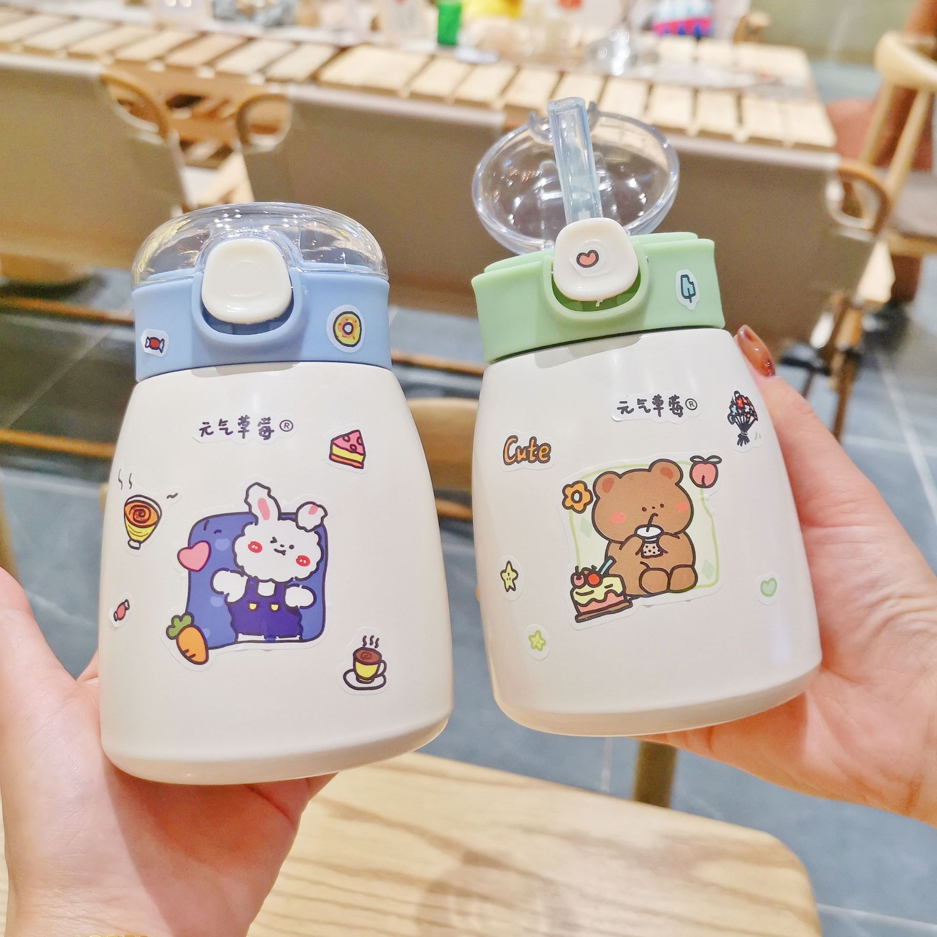 新款时尚可爱小肚保温杯DIY贴纸水杯便携手提胖胖杯弹盖吸管杯子