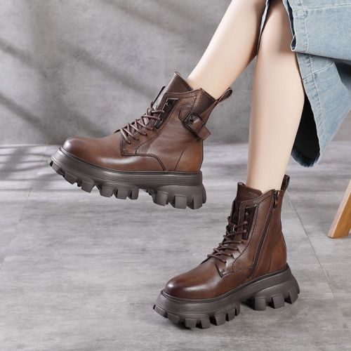 women‘s thick-soled martin boots 2021 new lace-up short boots autumn and winter fleece-lined cotton-padded shoes retro british style spring and autumn boots