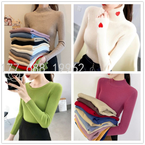 10 Yuan Women‘s Clothing Autumn and Winter Core-Spun Yarn Bottoming Sweater Women‘s Foreign Trade Export Tail Goods Stall Night Market Live Clothes Wholesale