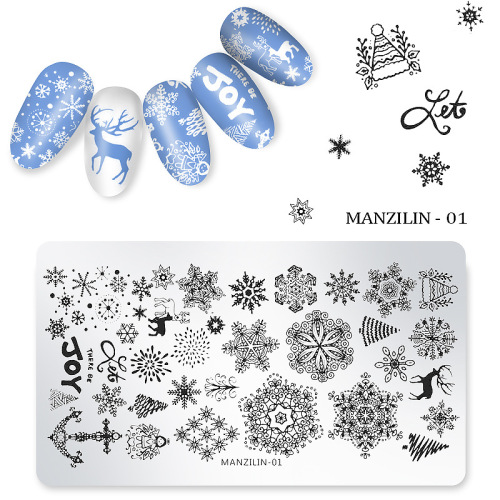christmas snowflake rectangular nail plate printing template nail transfer printing tool