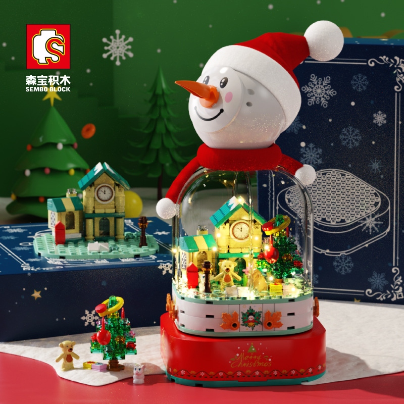 森宝圣诞嘉年华-圣诞雪人音乐盒601162儿童小颗粒积木玩具精品