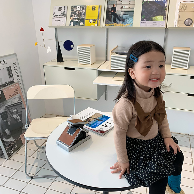 1Door女童蝴蝶结打底衫童装冬装儿童半高领打底上衣加绒