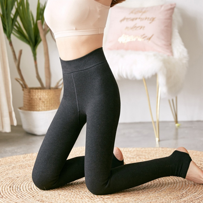 320g显瘦小熊竖条纹加厚加绒打底裤女外穿秋冬保暖提臀踩脚打底袜