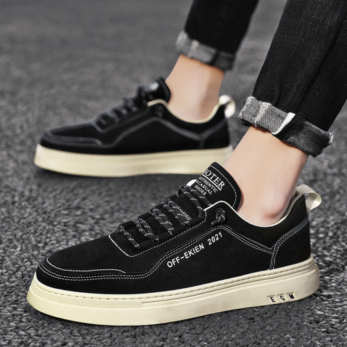 2021 autumn and winter new thick bottom men‘s shoes simple solid color low-top board shoes korean daily wear casual shoes in stock