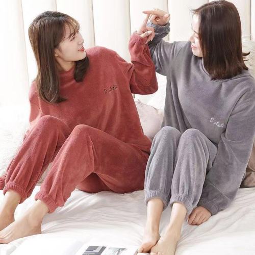 plus size autumn and winter fairy warm suit casual couple home ankle-tied lazy pants coral fleece loose all-match pajamas