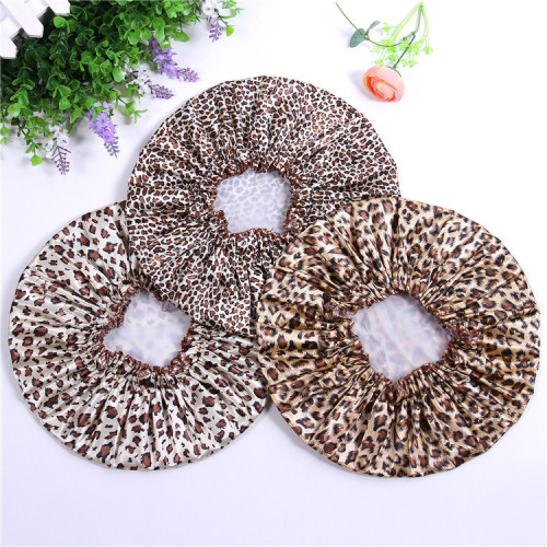 factory direct selling leopard print single casing shower cap material comfortable and environmentally friendly