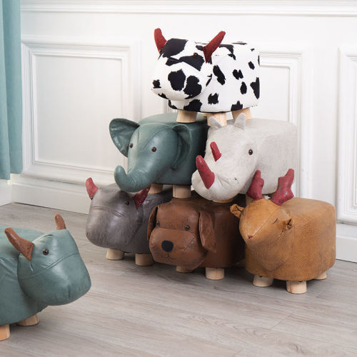 children‘s animal shoe changing stool cute cartoon calf short stool home small bench solid wood living room elephant stool creative