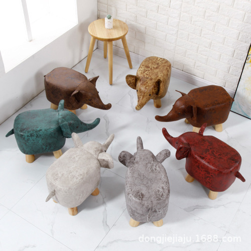 Internet Celebrity Children‘s Solid Wood Stool Creative Cartoon Animal Solid Wood Shoe Trial Stool Shoe Changing Stool Household Small Stool