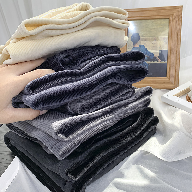 高腰显瘦宽松天鹅绒雪尼尔阔腿裤女秋冬加厚加绒垂感直筒长裤子