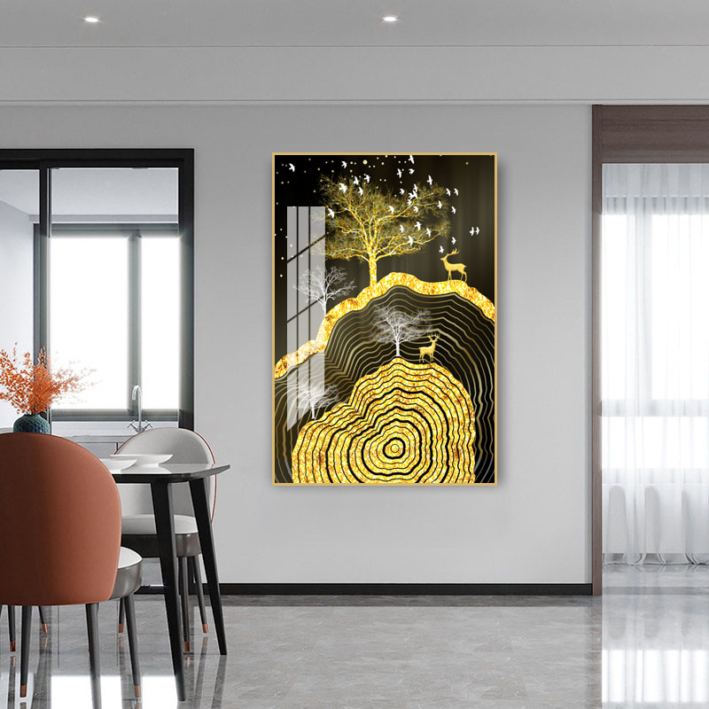 工厂热销豪华金叶子图案晶瓷材质墙壁绘画家居客厅走廊墙面装饰画