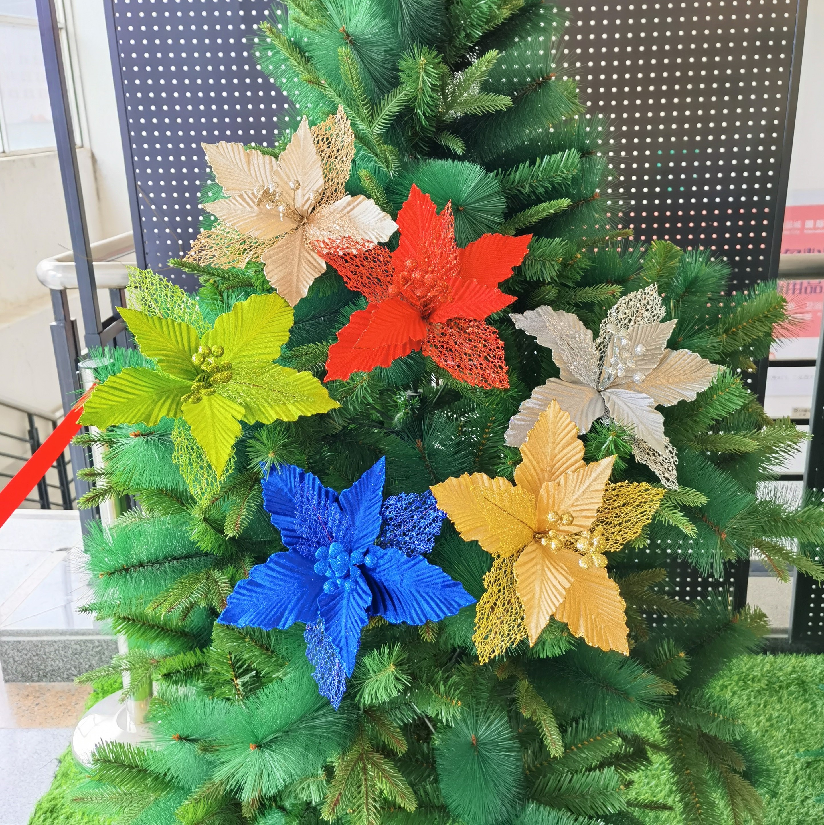 跨境热卖 圣诞节装饰挂饰diy金粉圣诞花圣诞树花环配件装饰品厂家