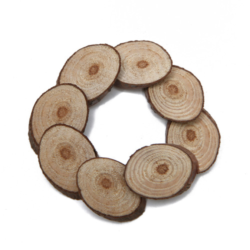 wood crafts natural solid oval wood chips decorative wood blocks with leather photography props model pine chips