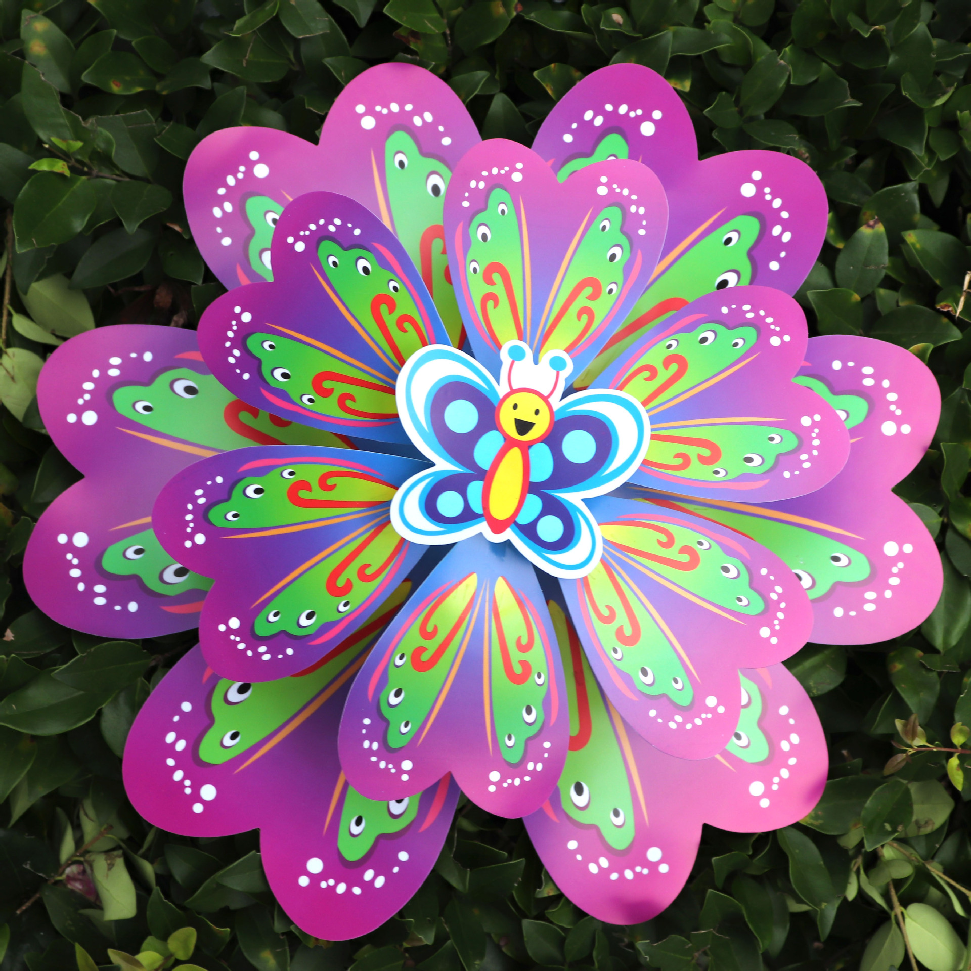 38cm传统大风车儿童玩具热卖卡通图案蜜蜂蝴蝶风车风车节装饰风车