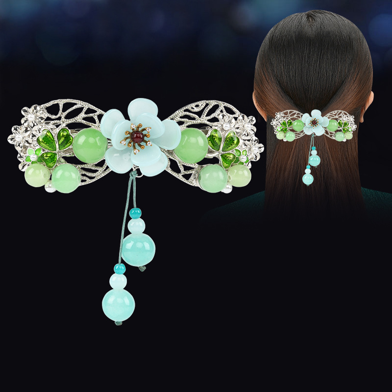 古风头饰后脑勺一字夹发饰复古发卡夹子女流苏发夹顶夹发尾弹簧夹