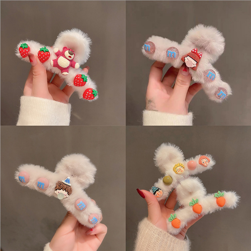 韩国秋冬毛绒抓夹可爱卡通发抓发夹女夏后脑勺抓夹发饰鲨鱼夹发卡