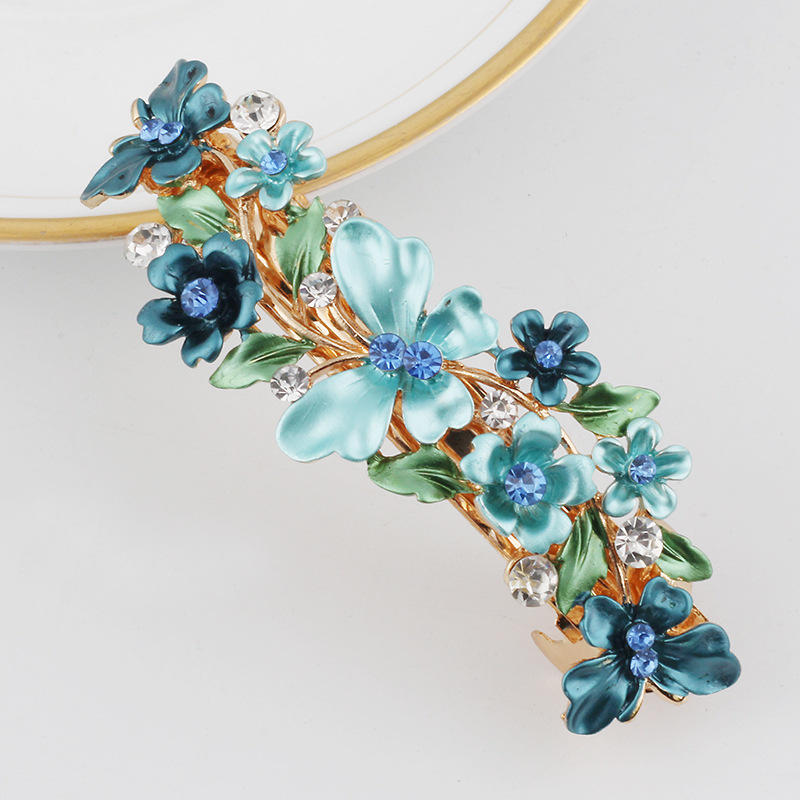 厂家直供合金女式蝴蝶发夹烤漆花朵发饰韩版成人发夹女水钻弹簧夹