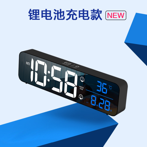 New Bedside Alarm Clock Led Perpetual Calendar Large Digital Temperature Display Electronic Clock USB Rechargeable Alarm Clock Foreign Trade