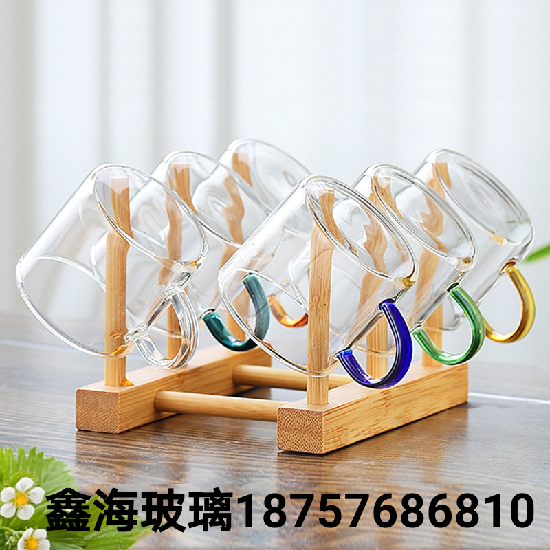 高硼硅玻璃杯彩色手柄小杯子带把玻璃茶杯水杯6只装彩盒