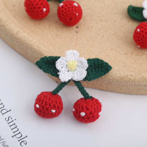 Handmade Cute Small Cherry Woven Pet Decorations Cotton Collar Fruit Barrettes Hair Accessories Factory Wholesale
