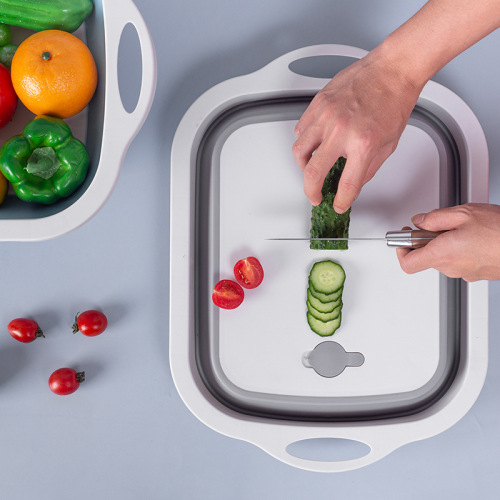 amazon new original design outdoor portable basin draining vegetable basket kitchen foldable multifunctional cutting board