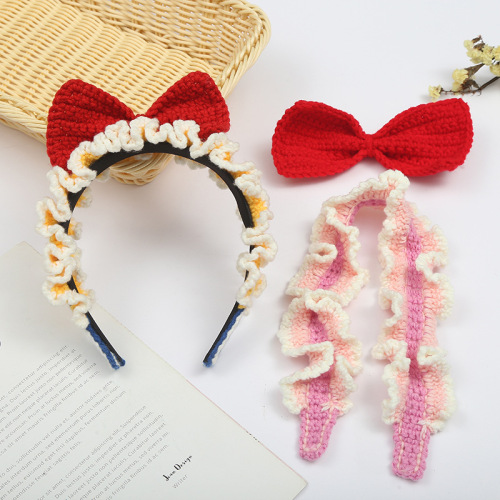 Hand Crocheting Semi-Finished Hair Band， Cute Princess Bow Headband Baby Cotton Wool Headwear Accessories