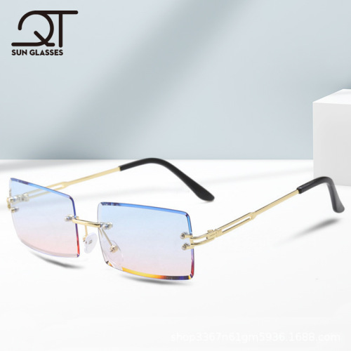 New Fashion Frameless Trimming Sunglasses Women‘s Net Red Square Gradient Color Sunglasses Cross-Border Street Shot Glasses 81016