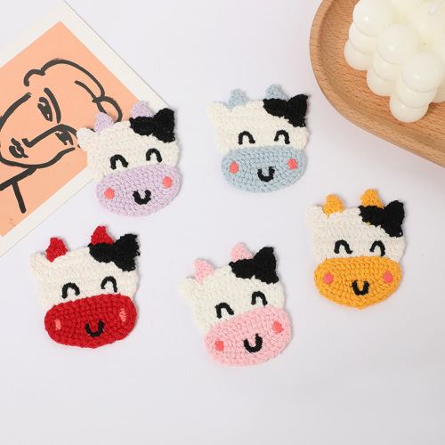 Factory Supply Happy Cow Head Suitable for Autumn and Winter Cotton Thread Cute Woven Cow Diy Phone Case Textile Accessories