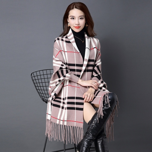 Winter Coat Women‘s Autumn Clothing Wool Shawl Scarf Women‘s Dual-Use Double-Sided Sleeved Thermal Plaid Knitwear Cape