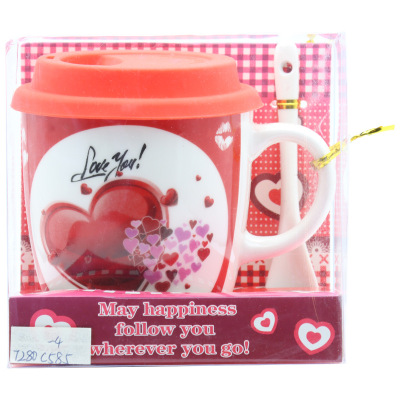 Valentine's Day Creative Personality Large Capacity Silicone Cover Ceramic Water Cup Valentine's Day Gift Present