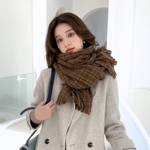 imitation cashmere scarf female japanese and korean sweet small plaid scarf warm mid-length shawl