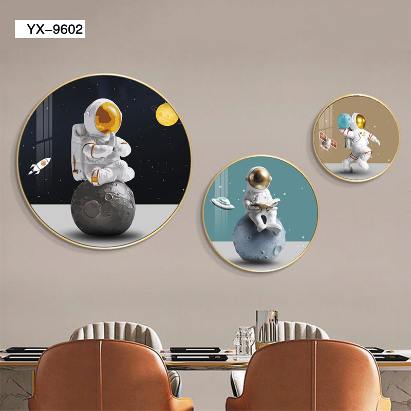圆型儿童卧室装饰画床头壁画铝合金烤瓷现代轻奢挂画