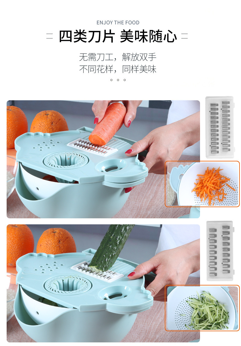 厂家供应新款多功能切菜器刨丝器擦丝器洗菜沥水篮切丝片厨房工具详情6