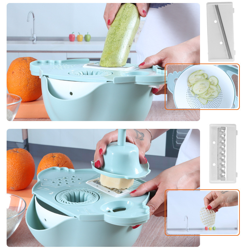 厂家供应新款多功能切菜器刨丝器擦丝器洗菜沥水篮切丝片厨房工具详情7