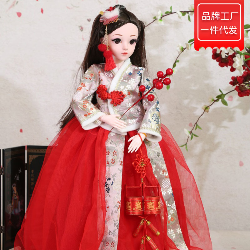 缪莉芭比娃娃红色新年古风公主洋娃娃仿真女孩儿童玩具可换装60cm