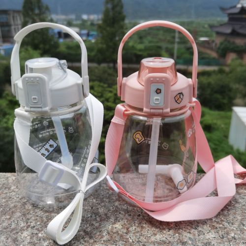 Large Capacity Plastic Water Cup Internet Celebrity Pudding Student Big Belly Cup Children Portable Cartoon Straw Cup Mobile Phone Bracket