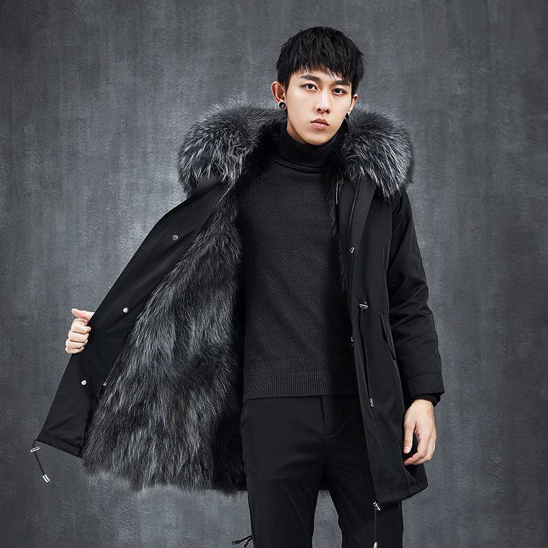 2021海宁皮派克服男士中长款可拆卸狐狸貉子毛内胆皮毛一体大衣