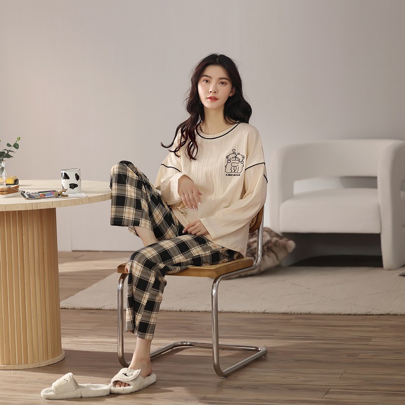 睡衣女秋冬款长袖长裤纯棉韩版甜美可爱卡通宽松家居服可外穿套装