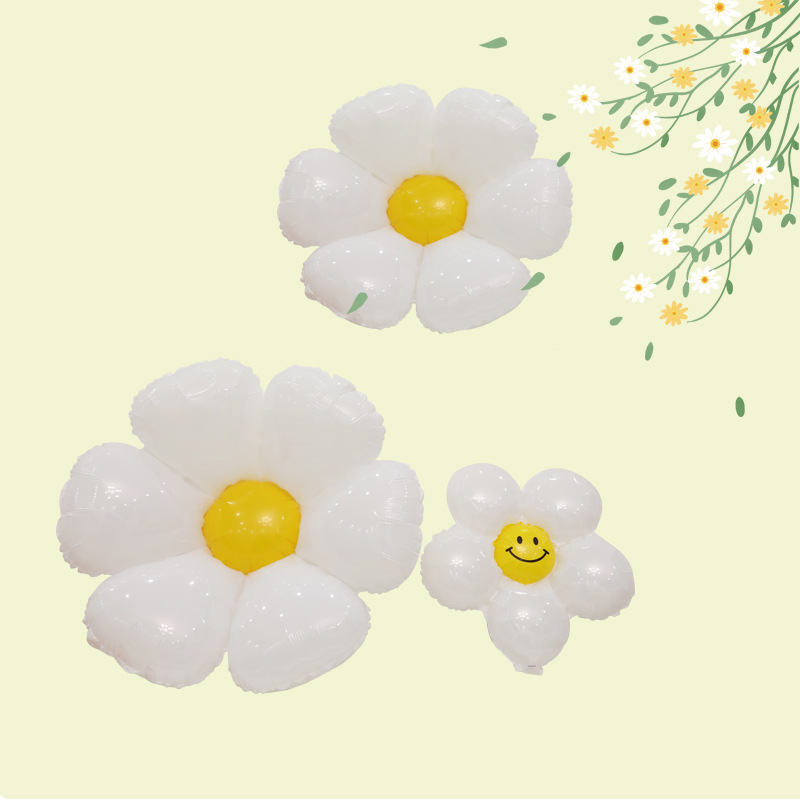跨境新款韩国INS白色雏菊铝膜气球 宝宝生日派对布置拍照网红气球