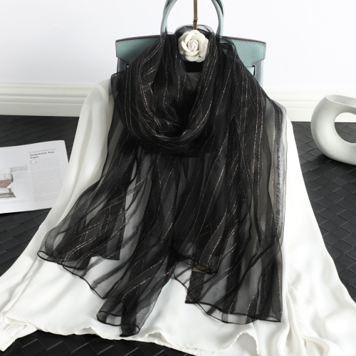 Korean Fashion All-Match Vertical Silk Scarf Artificial Silk Silk Scarf Spring and Autumn Long Striped Shawl wholesale HTT 