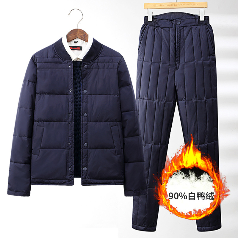 中老年羽绒服内胆套装男老人爷爷保暖加厚爸爸装棉衣白鸭绒羽绒裤