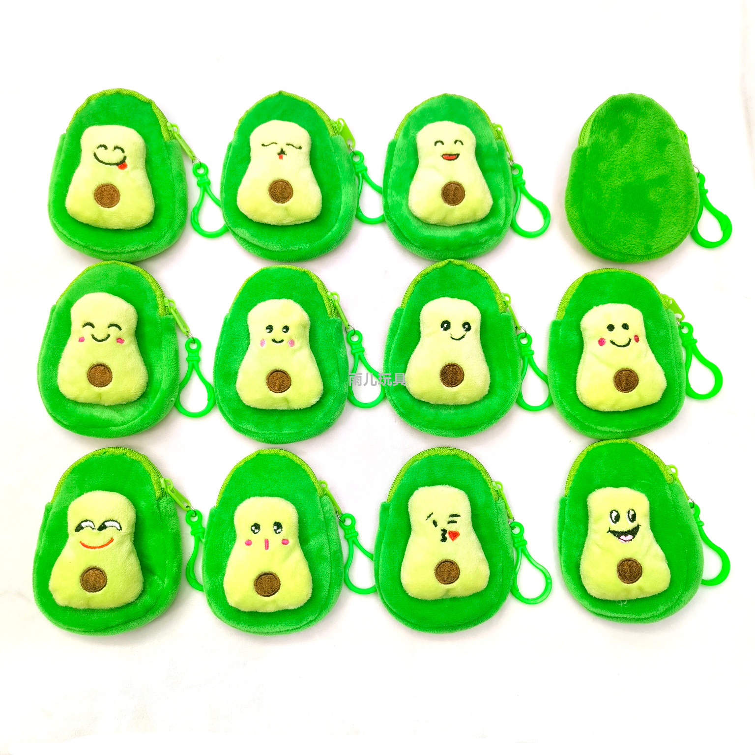 毛绒玩具零钱包牛油果零钱包卡通可爱刺绣拉链零钱包毛绒钱包硬币